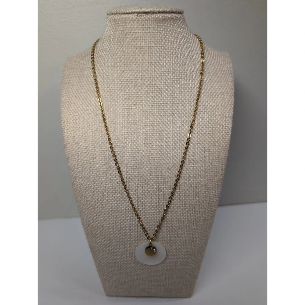 Monet Gold Tone White Enamel Disc Rhinestone Necklace